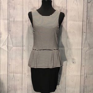 Tart Black and White Striped Peplum Sheath Dress